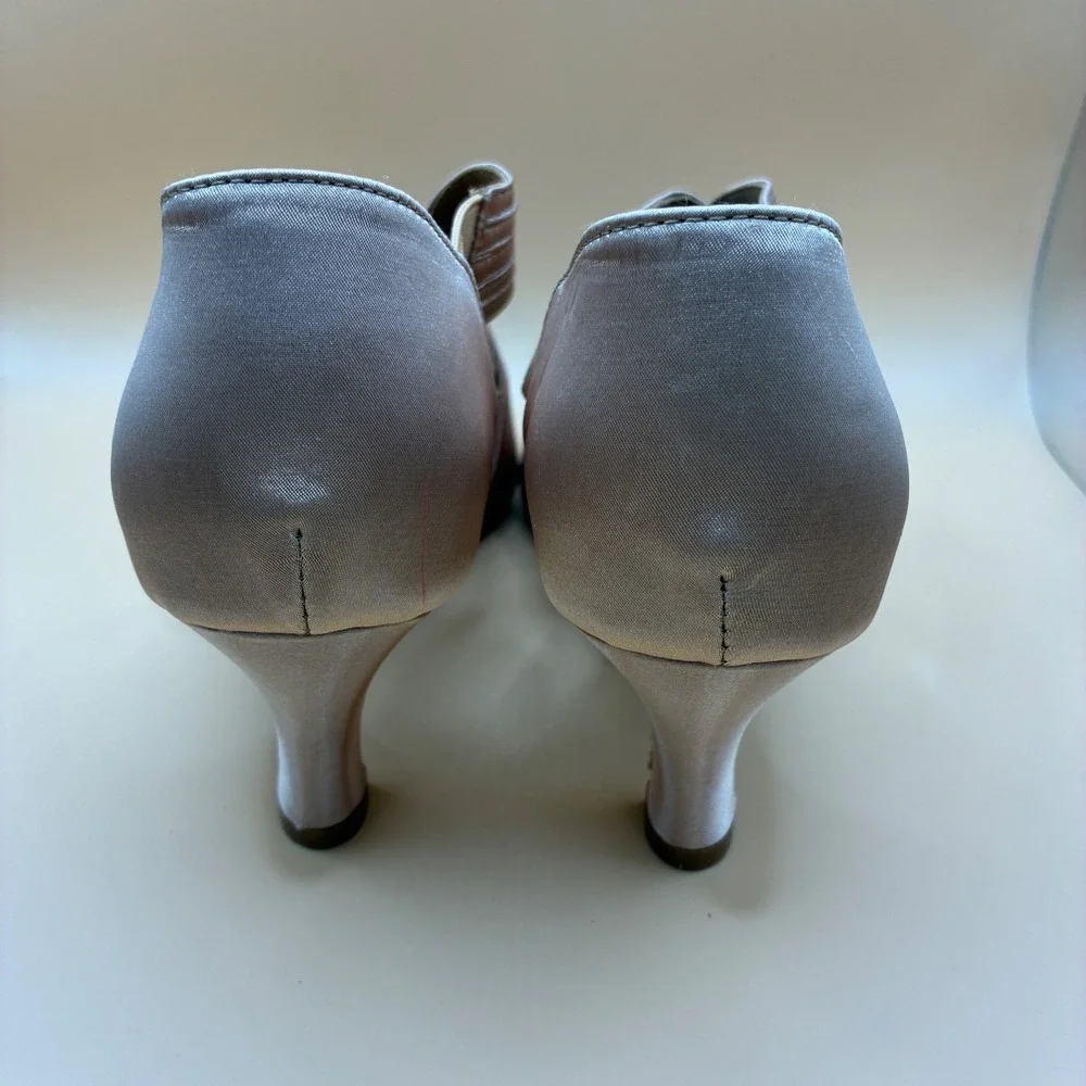 Womens Dance Shoes 8.5 Satin Champagne Gold Ballroom Latin Salsa Heels